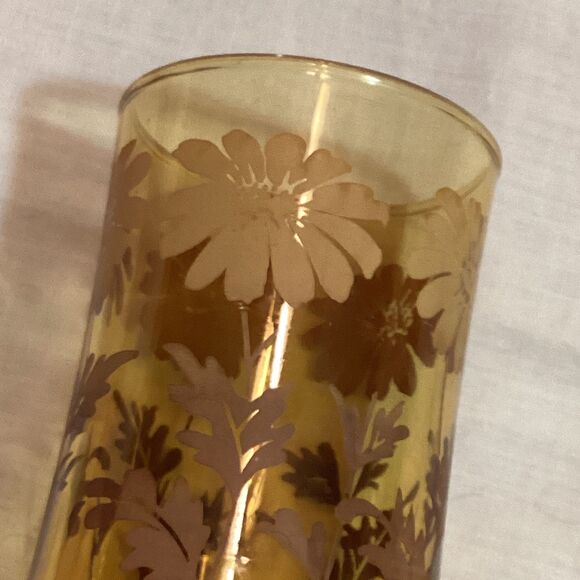 Libbey Brown/Amber Fade Daisy Small Juice Glasses Vintage Floral Pattern Retro - Picture 12 of 13